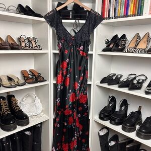 Free People Black and Red Floral Maxi Dress